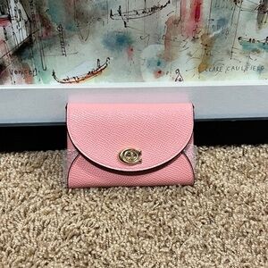 NWT Coach Turnlock Card Case Candy Pink Crossgrain Leather C2419 Wallet Cute